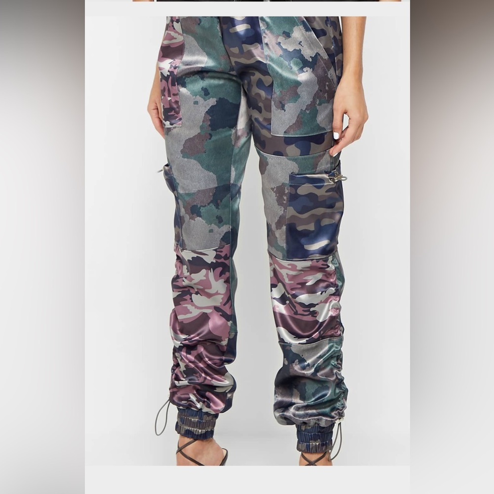 Maniere De Voir Satin Camo Cargo Pants - Khaki Size 6